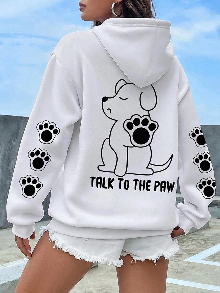 Talk To The Paw kawaii Printing Women Hoodies Street Casual Hoody Fashion Loose Hoodie Autumn Warm Vintage Fleece Woman Clothes