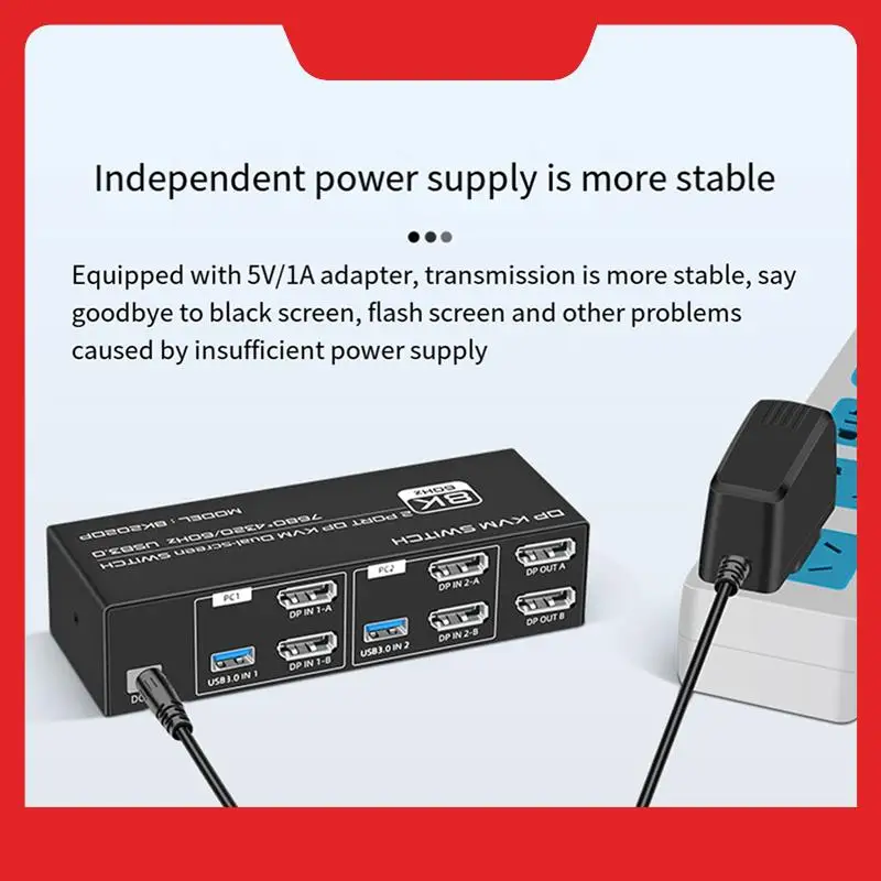 8K DP KVM Switch For 2 Computers USB 3.0 KVM Switch 2 In 2 Out And 4 USB 3.0 Port For Mouse Keyboad Monitor