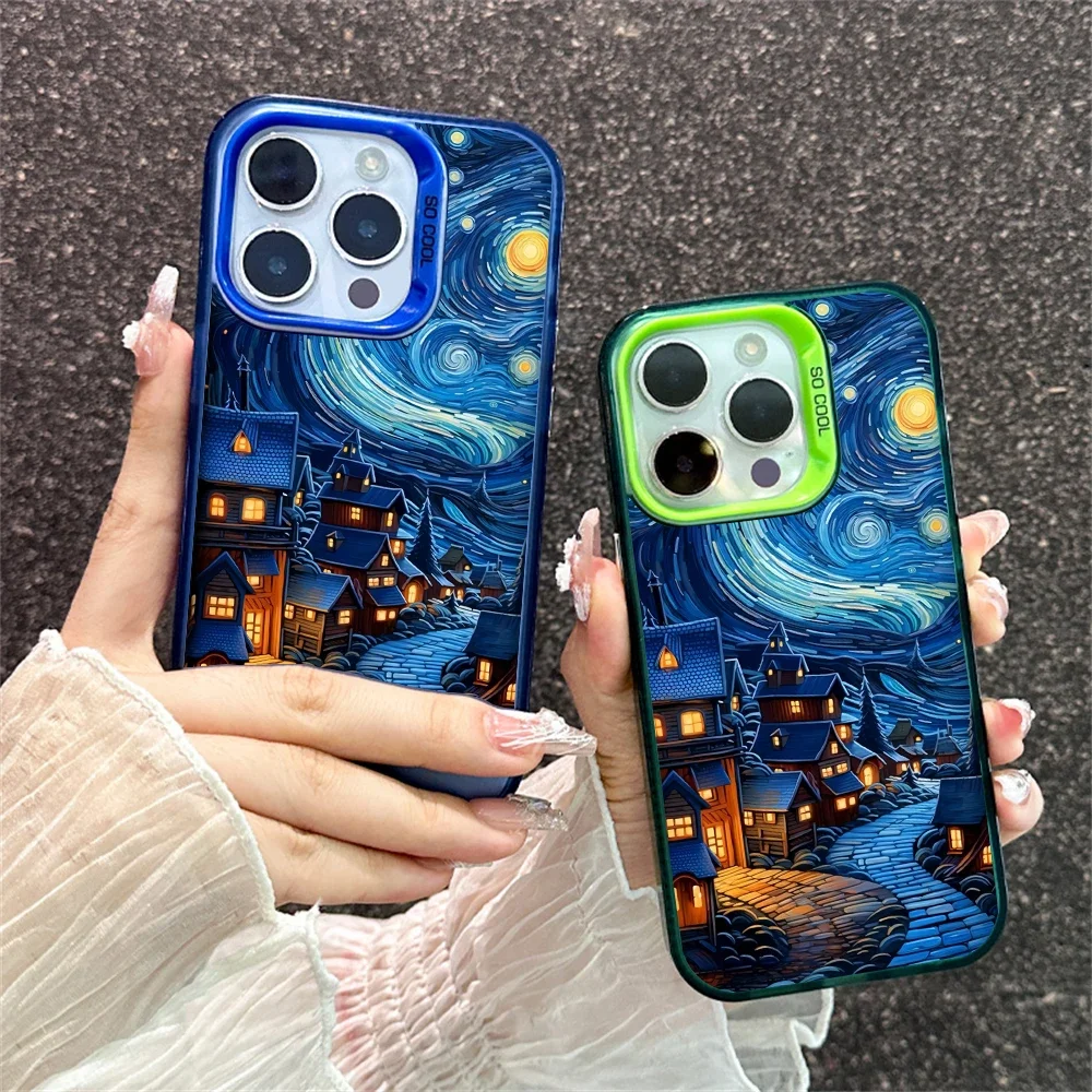 Van Gogh The Starry Night Case for iPhone 16 14 15 Plus 12 13 11 Pro Max XR Xs Impressionism Art Dual Layer Hard Plastic Cover