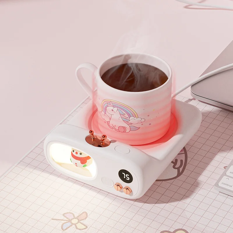 Cute Cup Heater Coffee Mug Cartoon Unicorn Snowman Warm Coaster Night Light Home Smart Timing Appointment Coaster