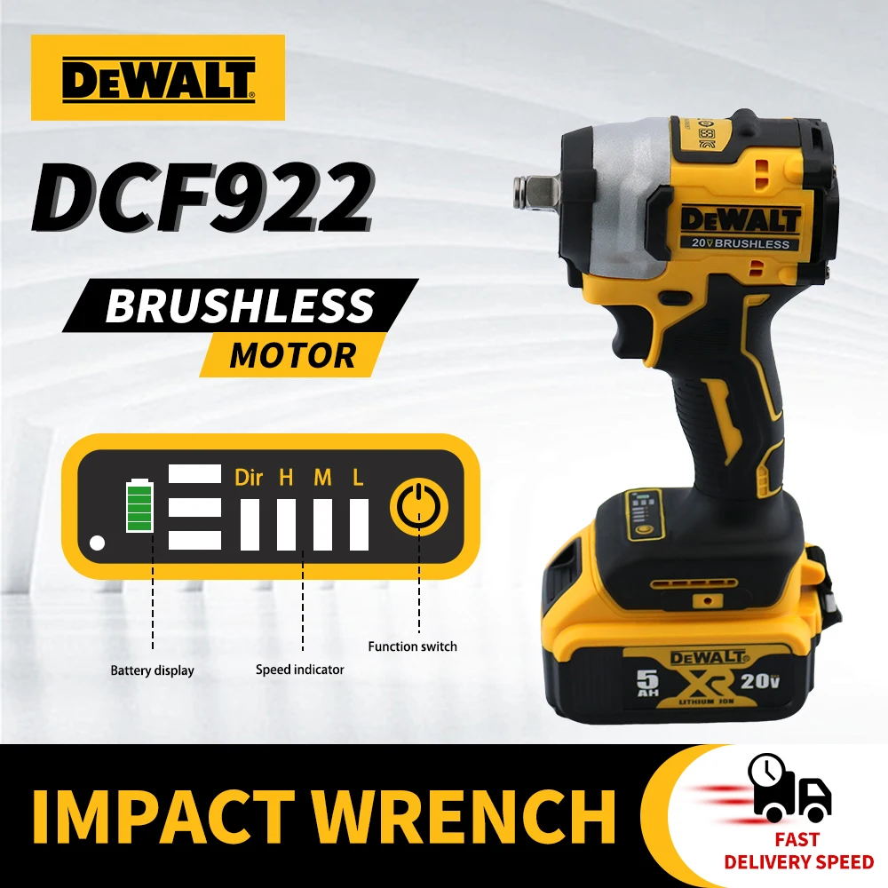 Dewalt-DCF922 Antichoc Sans Fil et Sans Balais, Couple ÉWer205Nm (barrage), 1/2 Pouces, 2500 Magasin M, Outils Électriques Universels à Batterie 20V