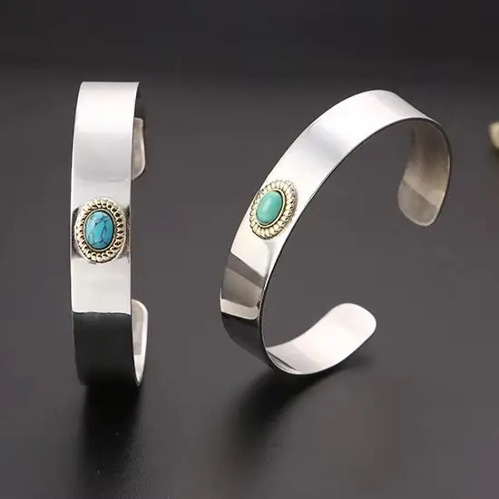

Tibetan style foot silver ethnic style pure silver bracelets for men and women with open mouth Korean fashion handmade bracelets