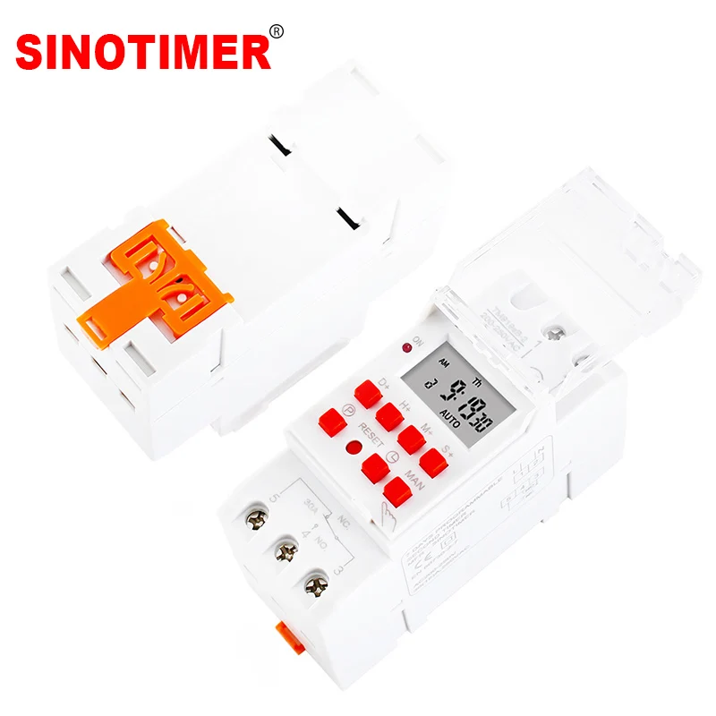 Sinotimer 1 Second Interval 30A Load 220V Programmable HD LCD Digital Timer Switch Relay Control Time 7 Days Din Rail Mounted