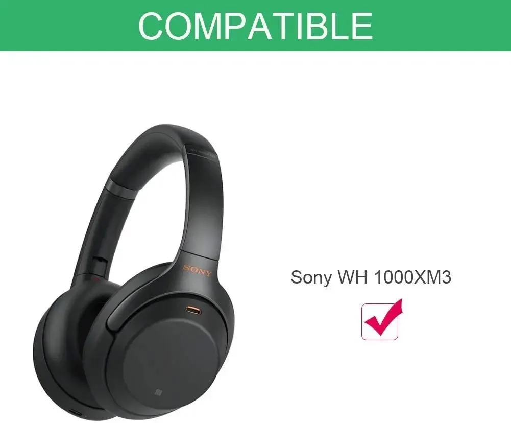 WH1000XM3 Replacement Earpads, Compatitable with Sony WH-1000XM3 Noise Cancelling Headphone Soft Leather Memory Foam Black