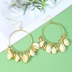 Bohemian Cowrie Shell Earring Natural Conch Seashell Charm Crochet Dangle Earring Women Circle Statement Exaggerated Ear Jewelry