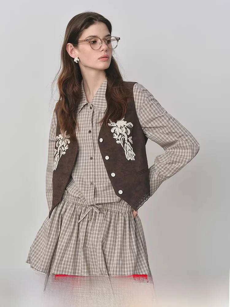 

Женская тонкая жилетка с V-образным вырезом и вышивкой, верхняя одежда для многослойных образов, из полиэфирного волокна, на одной пуговице