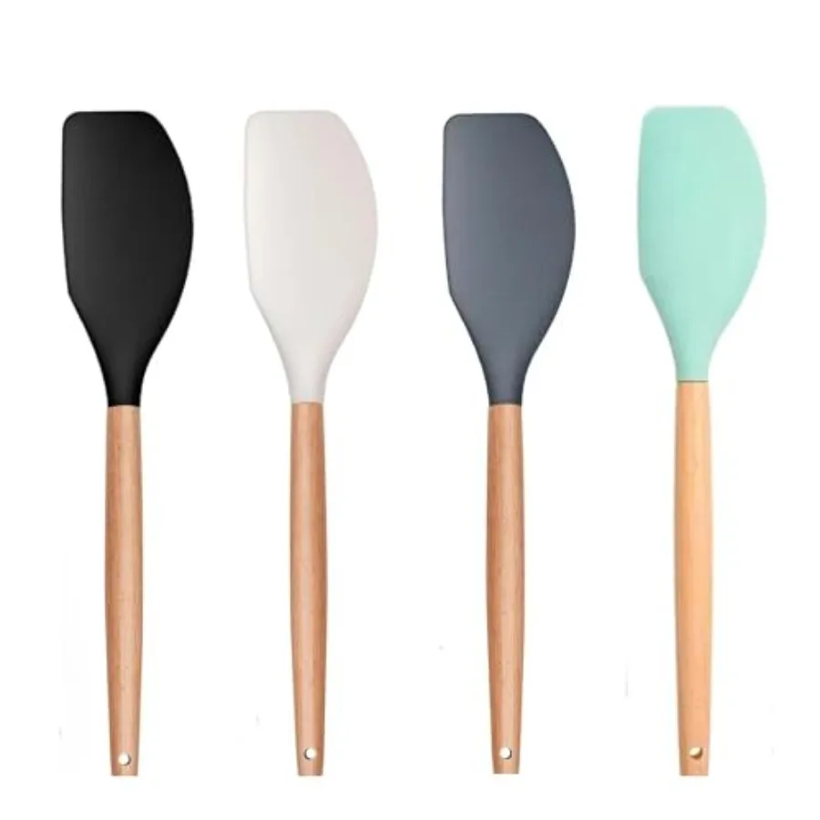 

Large Wooden Handle Spatula Set 12" Rubber Spatula 4-Pack Nonstick Silicone Spatulas for Baking Cng and Mixing Jar Scraper Grey