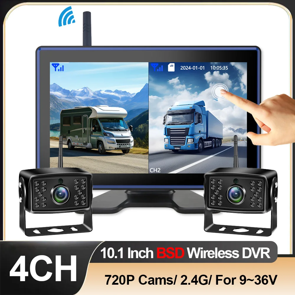

10.1 Inch RV Digital 2.4G Wireless Vehicle DVR BSD 720P IR Night Vision HD Camera Monitor Reversing Parking Recorder For Truck