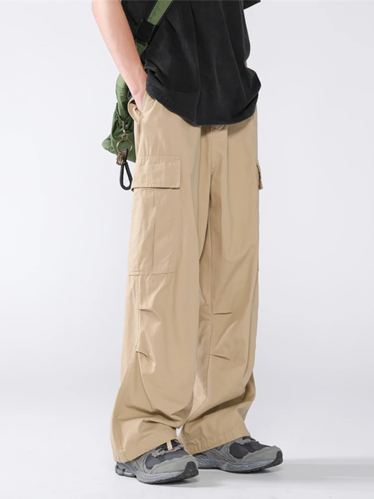 

Мужские повседневные свободные брюки в рабочем стиле, летние, прямого кроя, с большими карманами, дышащие, модные, брендовые