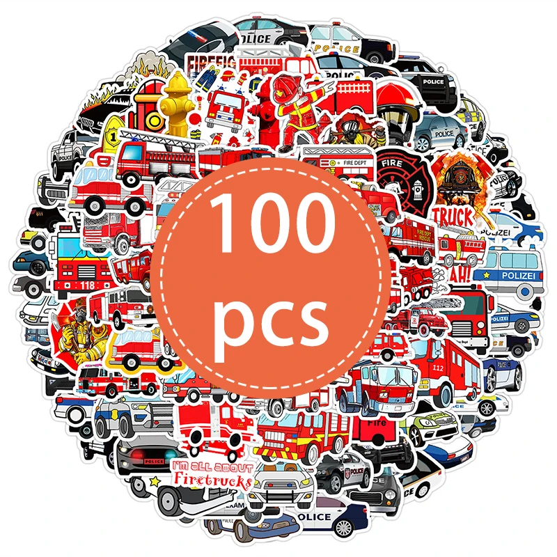 

100 шт., наклейки с изображением пожарной машины, сделай сам, скрапбукинг, телефон, чемодан для ноутбука, ПВХ, водонепроницаемые наклейки, детские игрушки