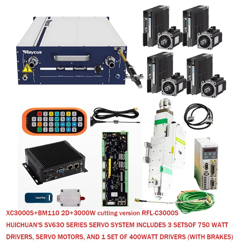 Raycus laser source RFL-C020/RFL-C025/RFL-C3000 XC3000S laser cutting system BM110 laser cutting head SV630/SV660 Huichuan servo