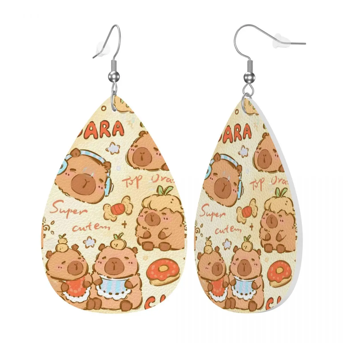 Custom Funny Capybara Leather Teardrop Earrings Personalized For Women Jewelry Accessories For Valentine's Day