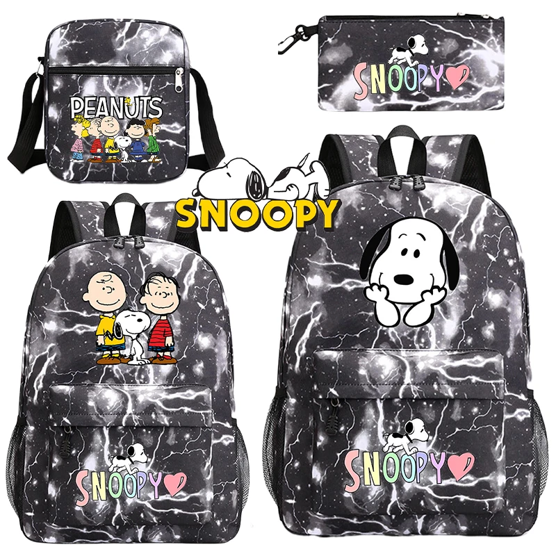 Plecak Snoopy Trzyczęściowy zestaw tornister Torby na ramię Piórnik Kreskówka Torba na ramię o dużej pojemności Anime Studenci Bookbag