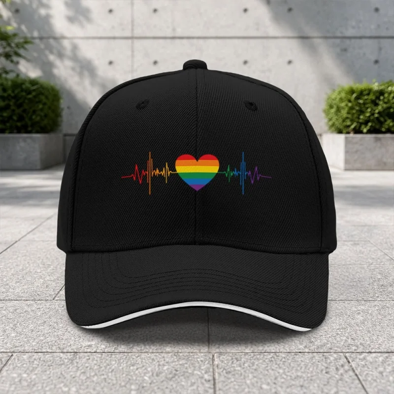 1pc Rainbow ECG Adjustable Sandwich Baseball Cap - Trendy Printed Craft - Suitable for Outdoor Sports And Camping Enthusiasts -