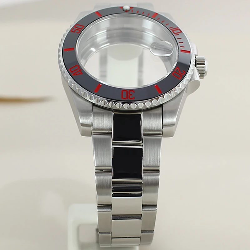 Silver 40mm Watch Case Bracelet with seal ring Sapphire For NH35 NH36 NH34/38 Miyota8215 Unidirectional Rotation 120 Click bezel