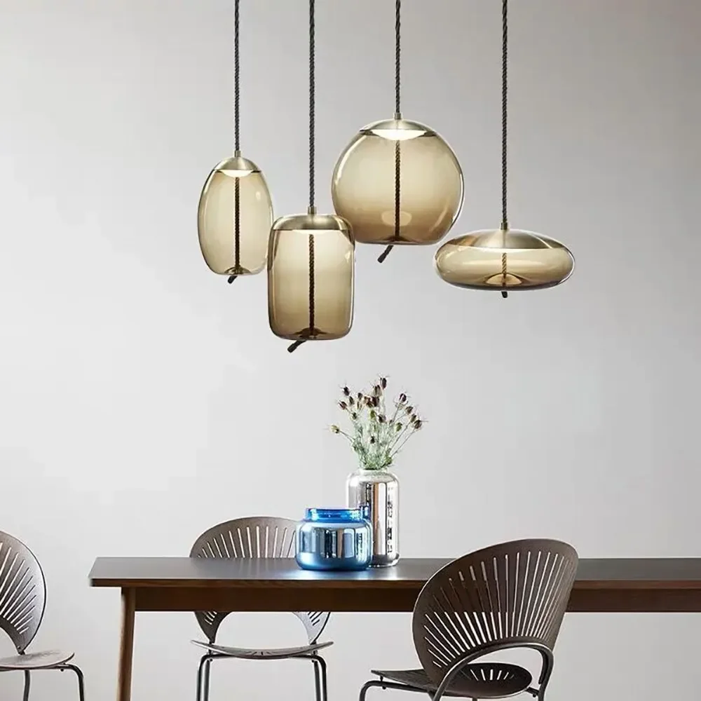 Lampe suspendue en verre avec ULde chanvre, design moderne, luminaire décoratif d'intérieur, idéal pour un salon ou une chambre à coucher, 73 bars