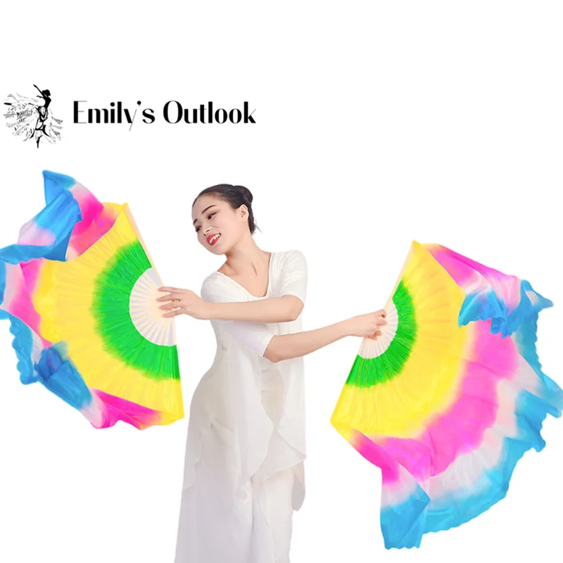 Extra Long Imitation Silk Veil Polyester Handmade Yangko Fan Chinese Traditional Bamboo Handle Folk National Square Dancer Props