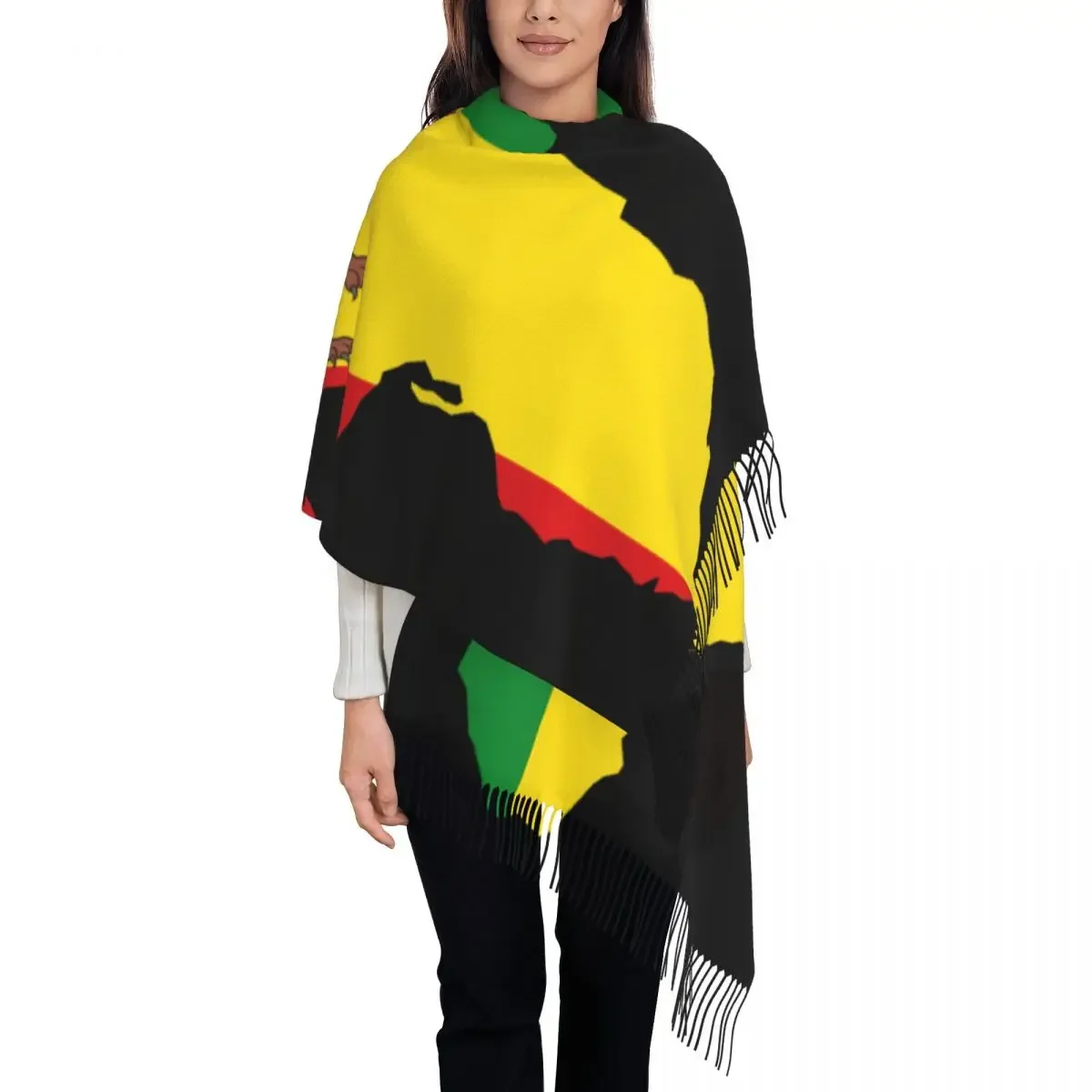 Flag Of Ethiopia Jamaica Tassel Scarf Women Soft Lion Of Judah Shawls Wraps Lady Winter Scarves