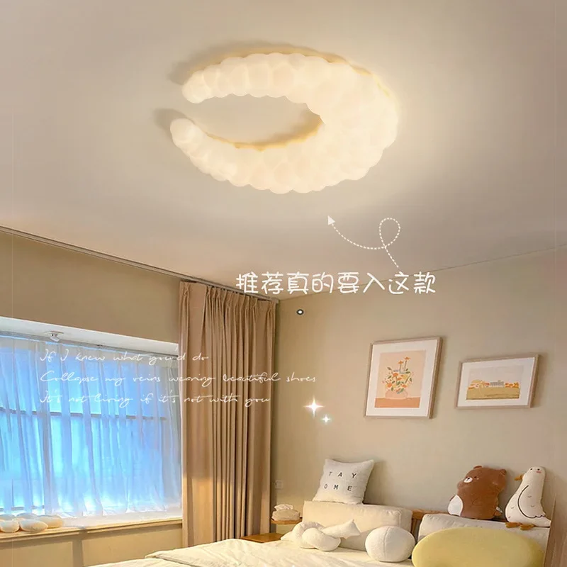 Quarto principal, luminária de teto, lua, bolhas, criatividade, design, cremoso, nórdico, moderno, minimalista
