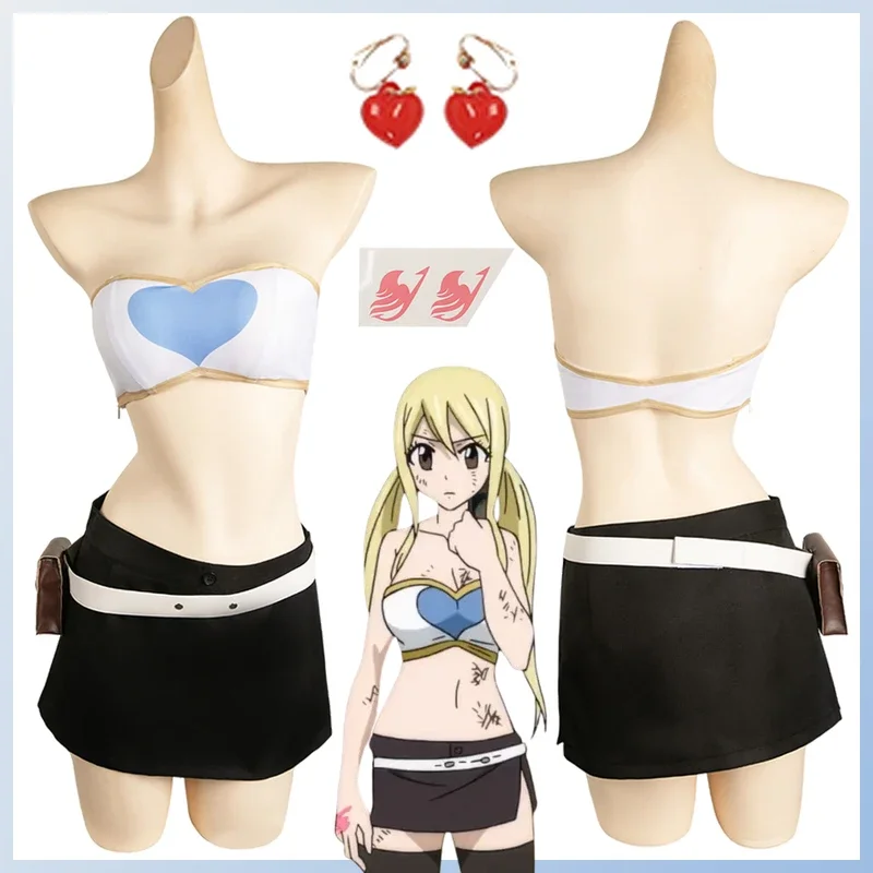 FC6アニメ妖精コスプレ尻尾コスチューム変装ルーシィ・ハートフィリアコスプレファンタジーラップ胸トップス服大人女性衣装@FC8！