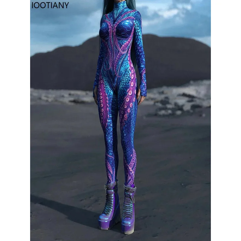 Monos sexis con estampado de pulpo para mujer, monos de fiesta temática de animales marinos, monos únicos de monstruo marino, traje Rave Zentai, nuevo
