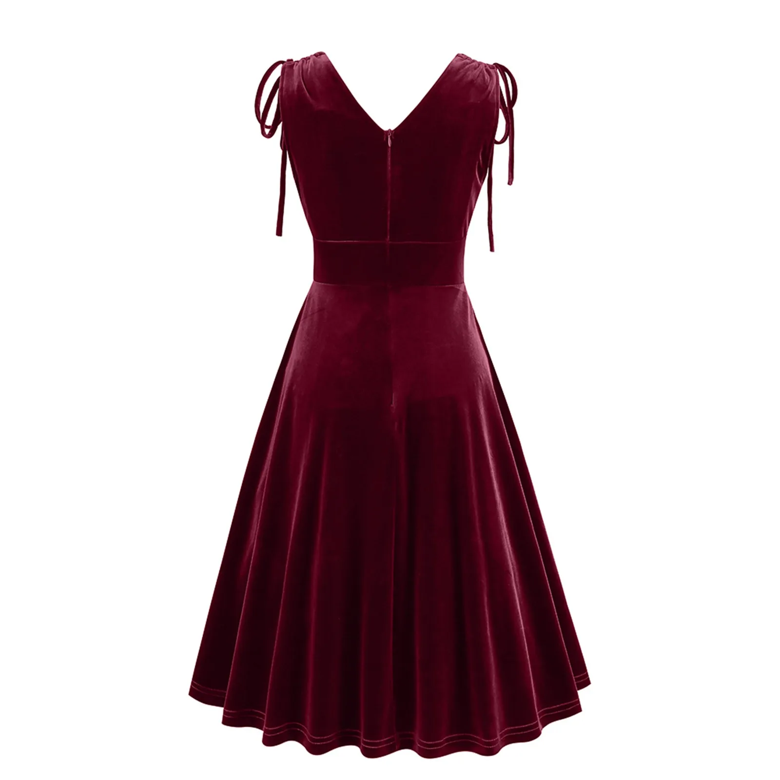 Damenkleid Herbst und Winter Samt V-Ausschnitt einfarbig ärmelloses Partykleid elegantes Abendpartykleid Outfits roter Samt