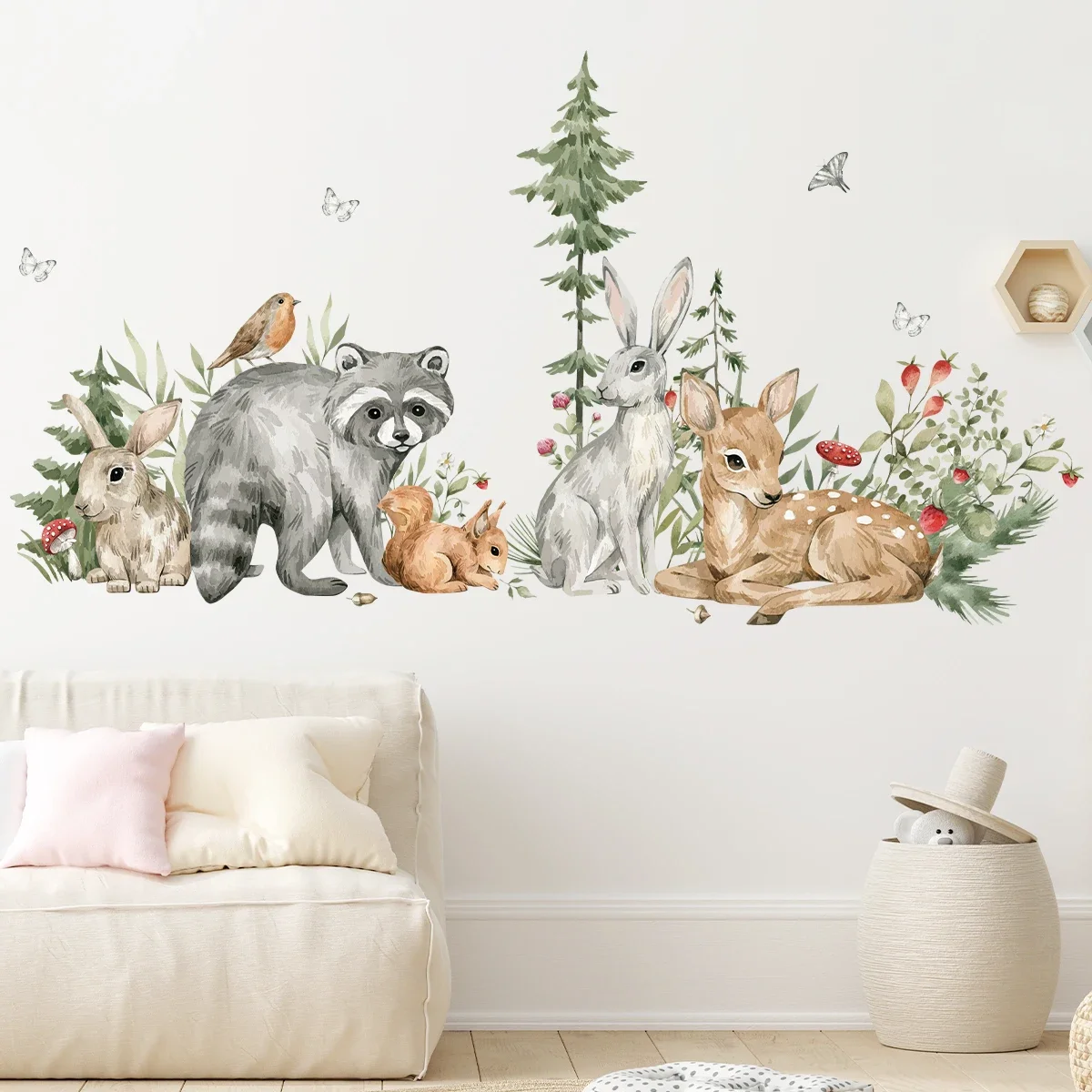 Cartoon Cute Raccoon Rabbit Deer Animal Wall Stickers for Kids Room Bedroom Living Room Home Decoration Wall Decals