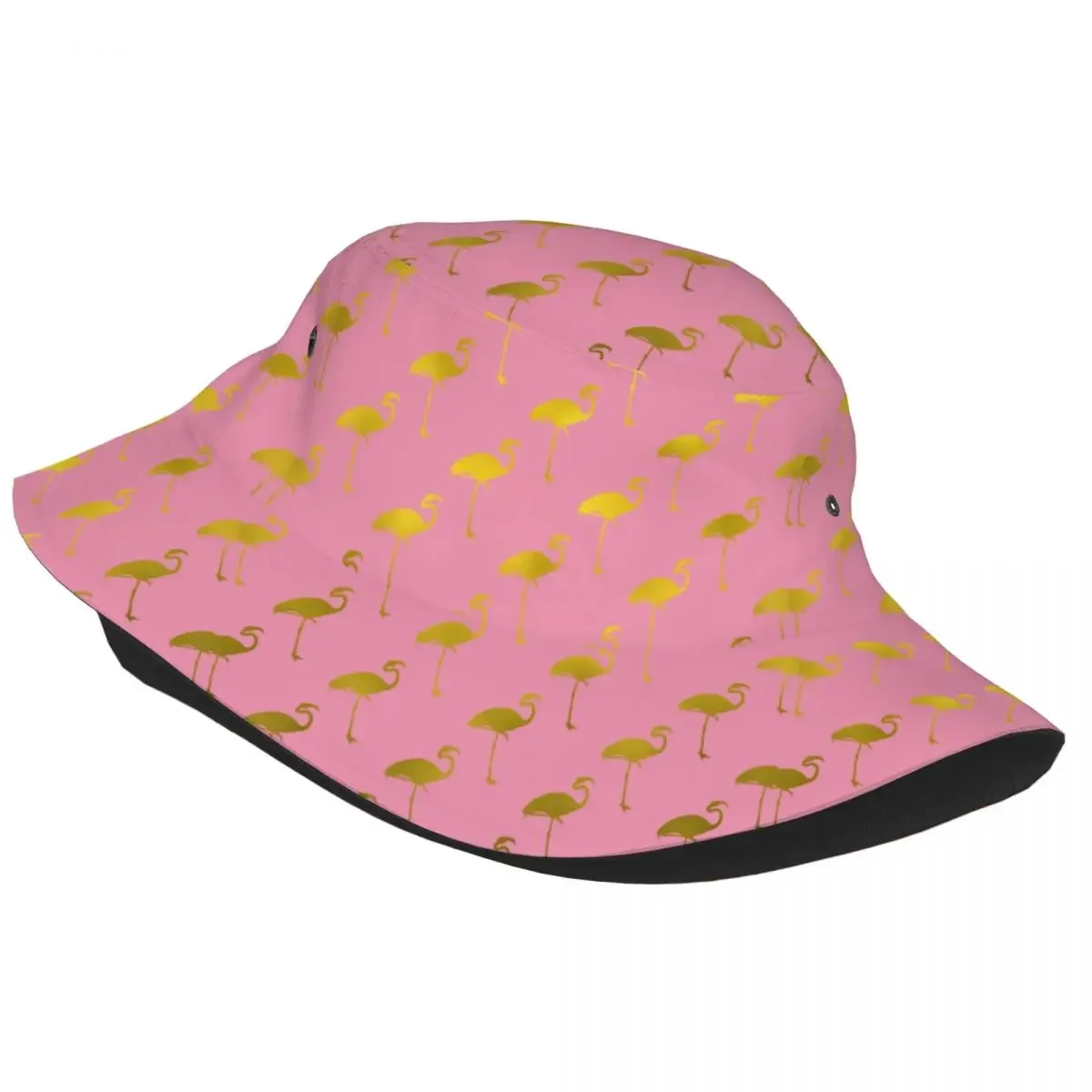 Gold And Pink Flamingos Pattern Bucket Hats Women Men Unisex Trendy Summer Fisherman's Hat