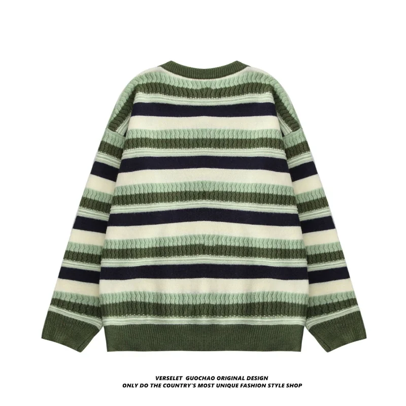 เสื้อสเวตเตอร์ไหมพรมลายทางแบบสวม คอกลม แฟชั่น ทรงหลวม สไตล์ลำลอง สำหรับผู้หญิง