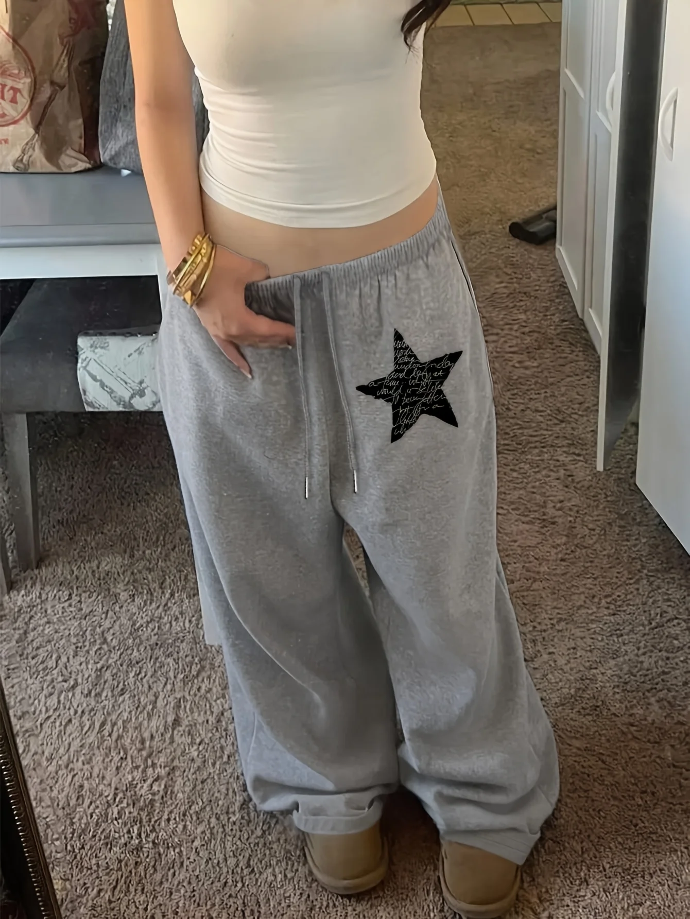 NEW 2026 Versatile Casual Fashion Trendy  Women'S Sweatpants Lucky Number 80 Easy Pattern Printed Home Commute Letter Print