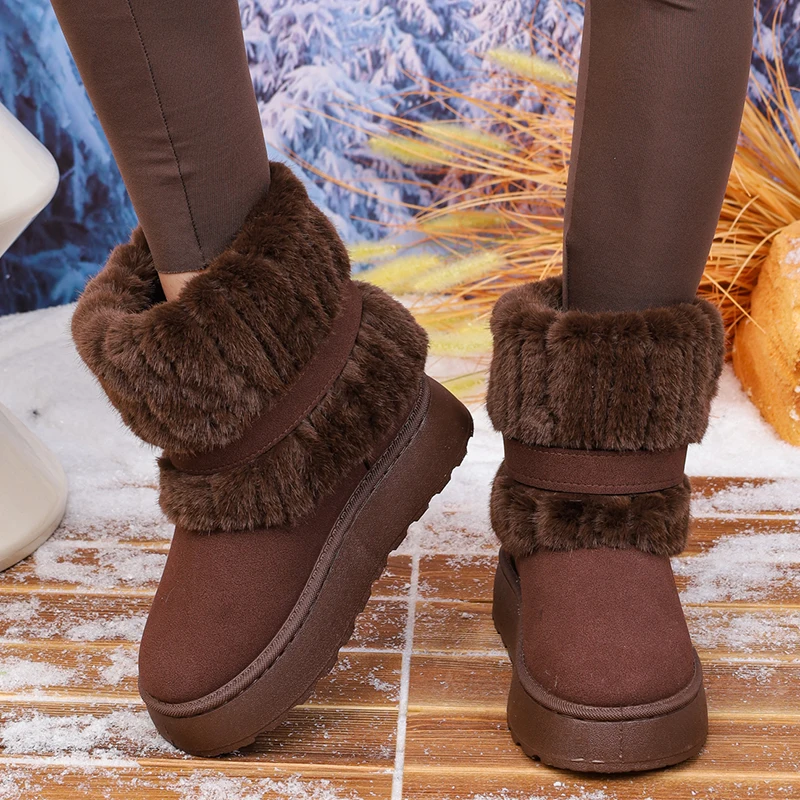 

Зимние ботинки с меховыми линиями в стиле ретро для женщин. Удобные теплые длинные плюшевые зимние ботинки. Женские ботинки с пряжкой. Плюс размер 43. Хлопковая обувь Mujer.