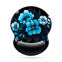 1pc Blue Flower In Black Mouse Pad Wrist Ergonomic Soft Anti-Slip Wrist Rest Support Mat Computer Mouse Pad For Office  PC Gift