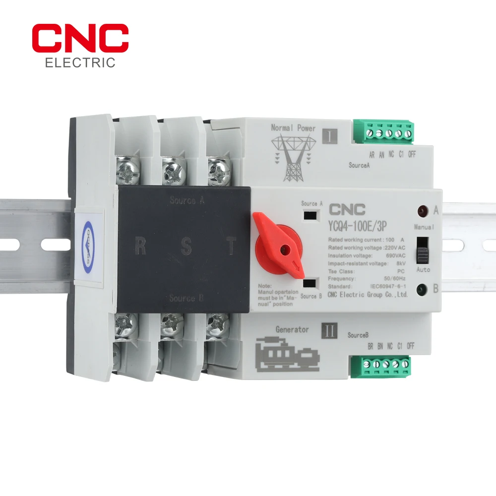 CNC 3P 63A/100A Din Rail 3 Phase ATS Dual Power Automatic Transfer Switch Electrical Selector Switches Uninterrupted Power