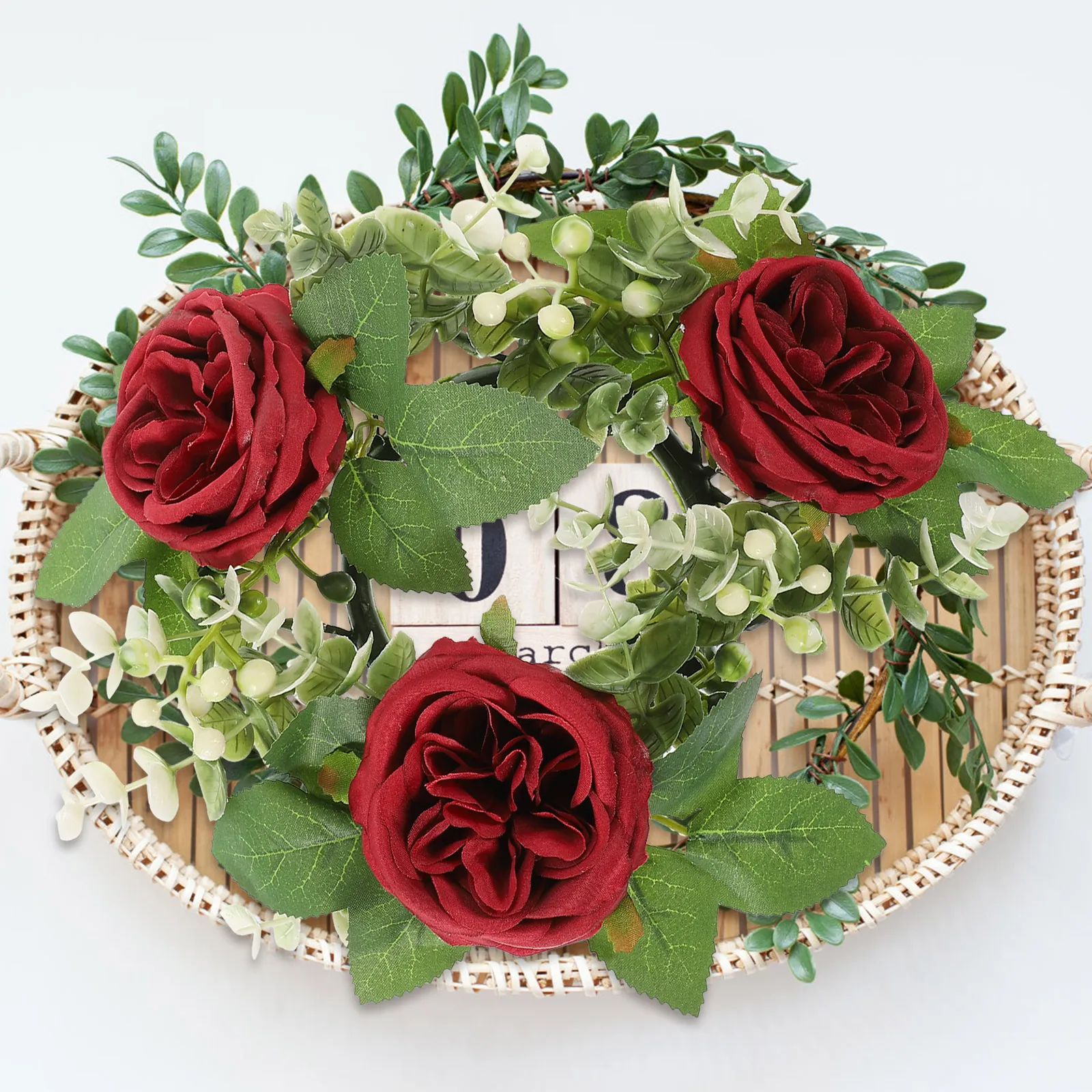 

1pc Wreath For Pillars Rose Ring Wreath For Pillars Tabletop Decor Wedding Party Christmas Decoration