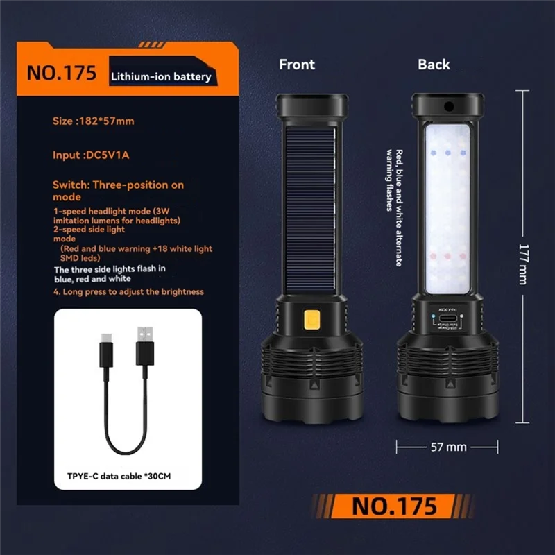 ABKY-Rechargeable LED Flashlight Solar 2 Pack For Home Use Camping Hiking,Emergencies Adventures