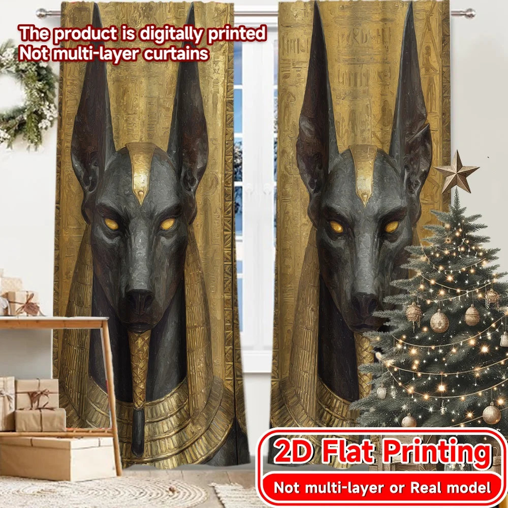 2D Flat Printing,2pcs Anubis Guardians Fashionable Popular Curtains Machine Washable Fabric Curtains Decorations For Home for