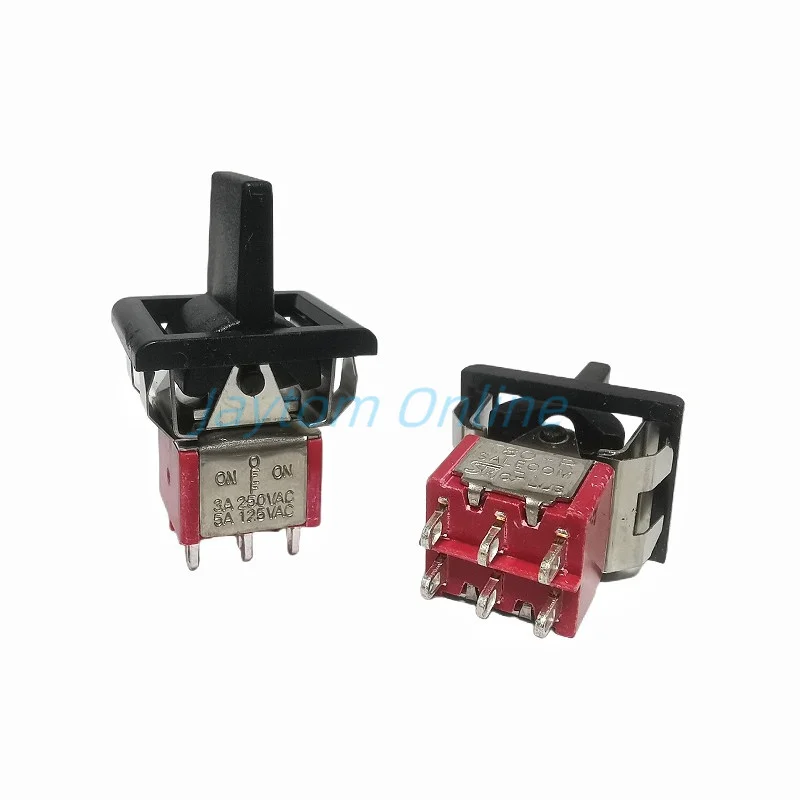 2pcs Locking Toggle Switch AC 250V/3A 125V/5A SPDT 6Pin 2 3Positions ON OFF ON Momentary Toggle Switch T80-R Snap-in Panel Mount