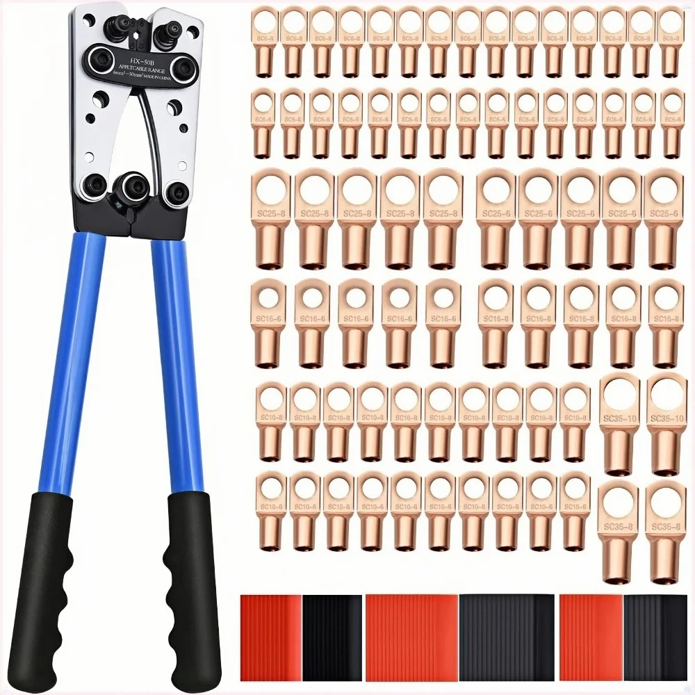 

Cable Lug Crimping Tool with 74pcs Copper Wire Lugs, 100pcs Dual Wall Adhesive Heat Shrink Tubing,Wire Crimping Tool Lug Crimper