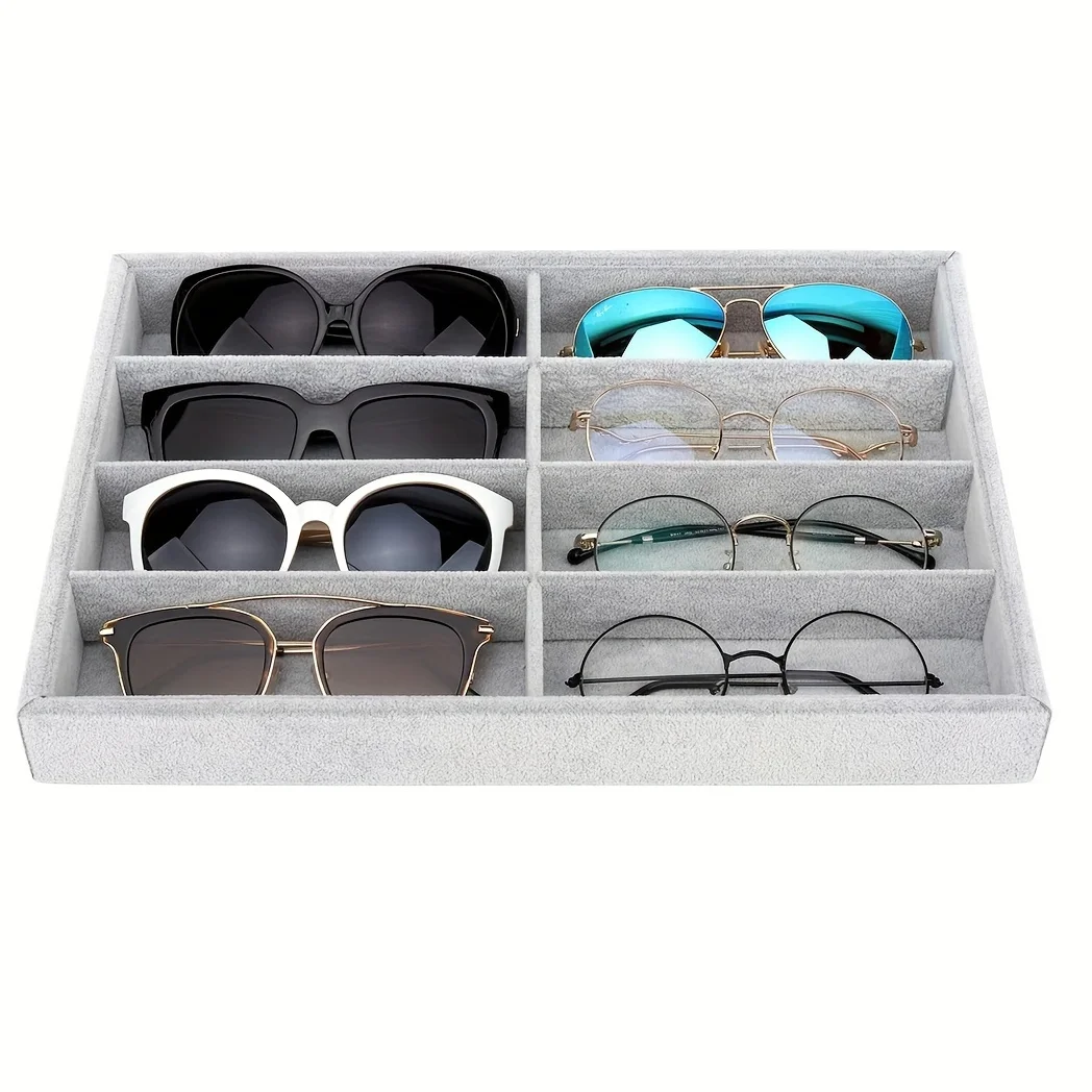 Gray Glasses Organizer, Jewelry  Tray, 8-grid Velvet Watch  Tray, Stackable Jewelry Display  Box