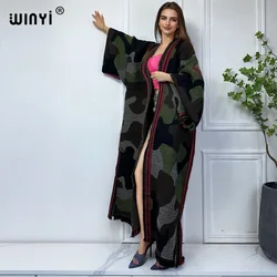 WINYI-Pardessus en fourrure de luxe pour femmes africaines, abaya d'hiver moyen-orient, camouflage de couleur salomon, optique chaude, manteau long en duvet