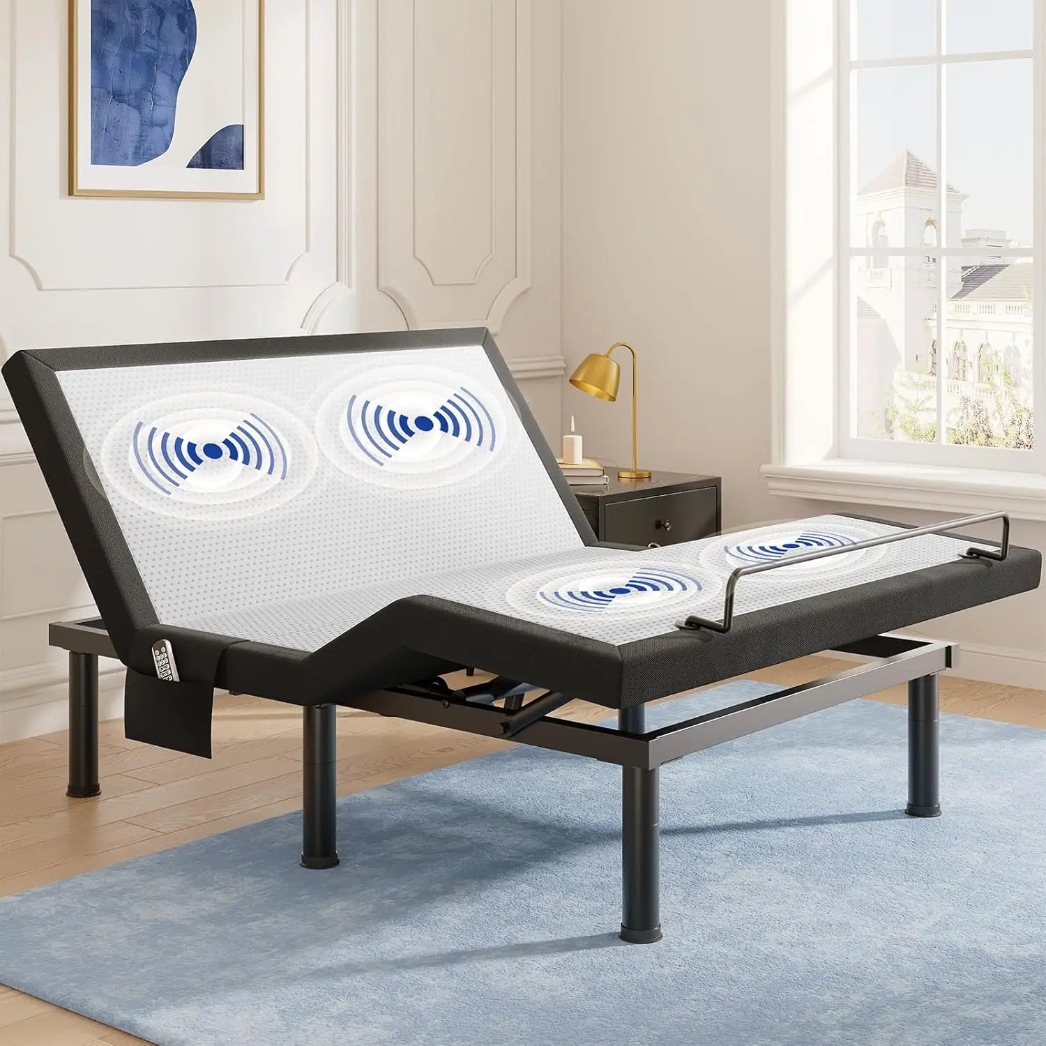 T600 Adjustable Bed Frame Queen Size with Remote & Massage - Electric Beds Bases, Zero Gravity, Dual Side USB, Side Pockets, Nig