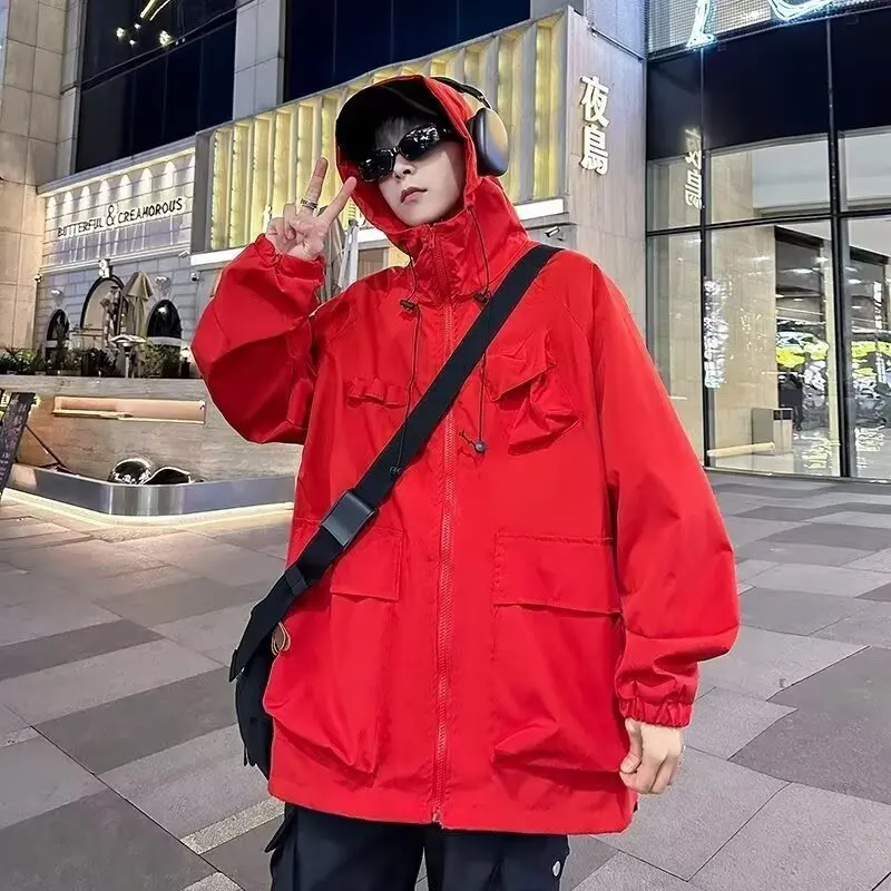 سترة بغطاء للرأس عصرية هاراجوكو ذات مزاج مريح للرجال، اتجاه جديد متعدد الاستخدامات وبسيط