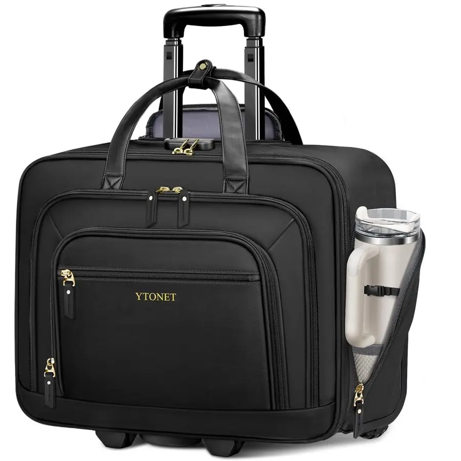 

Laptop Bag Women, 17.3 Inch Laptop Briefcase with Large Cup Holder, Carry On Luggage with Insulated amp Waterproof Pocket, Rolle