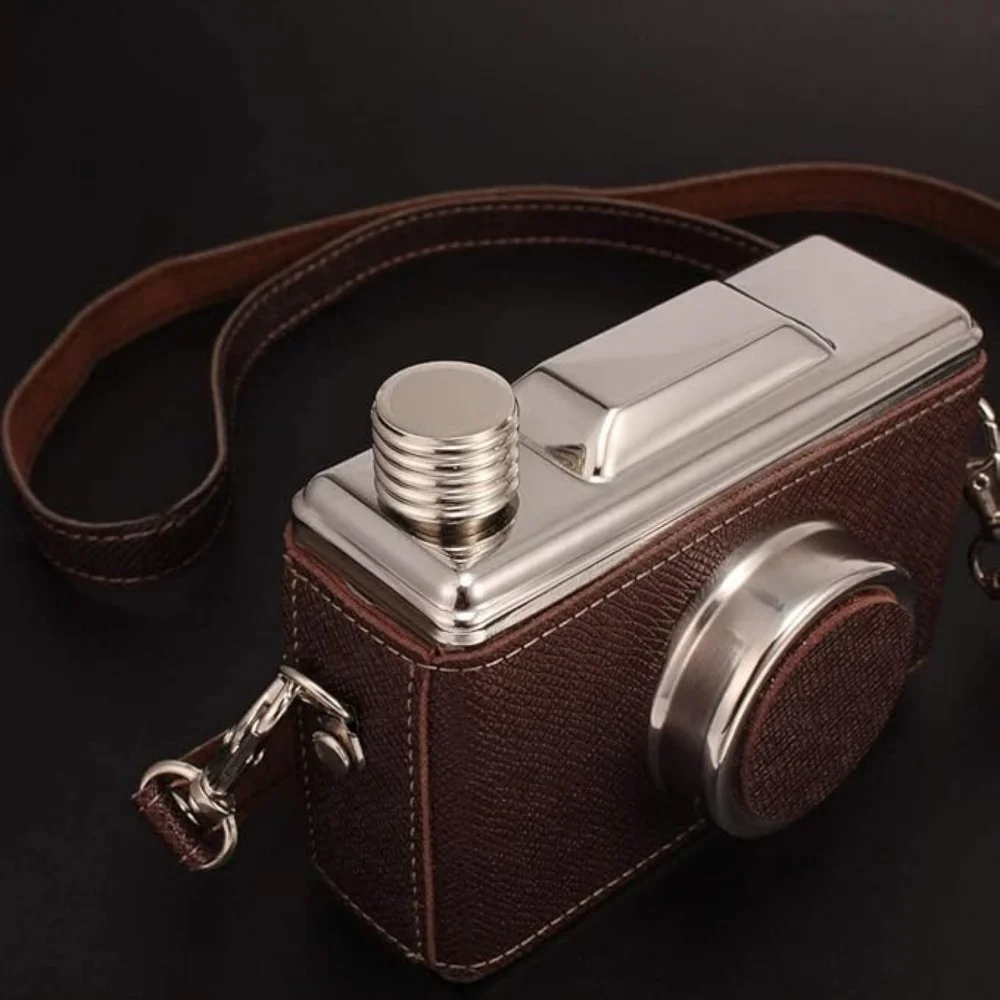 11OZ Camera Shaped Stainless Steel Hip Flask with Strap Portable Whiskey Alcohol Flask Personalized Outdoor Gift