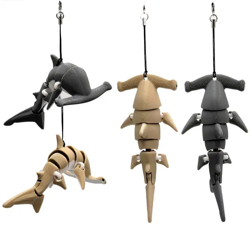 Hammerhead Shark Bag Charm 3D Animals Backpack Pendant Posable Flexible Hammerhead Shark Keychain For Purse Backpack Handbags