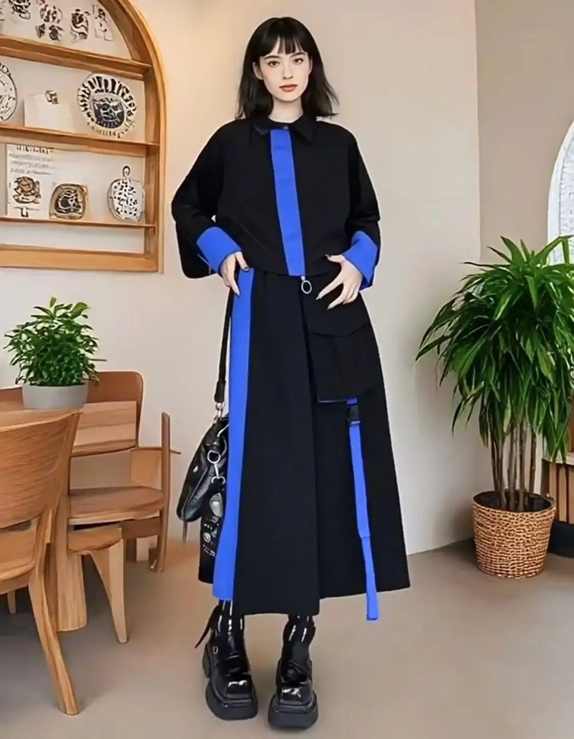 

New Chinese Style Costume Women's Patchwork Contrast Color Tops Skirt Set Casual Fashion Oversized Windbreaker Looks Slim Coat