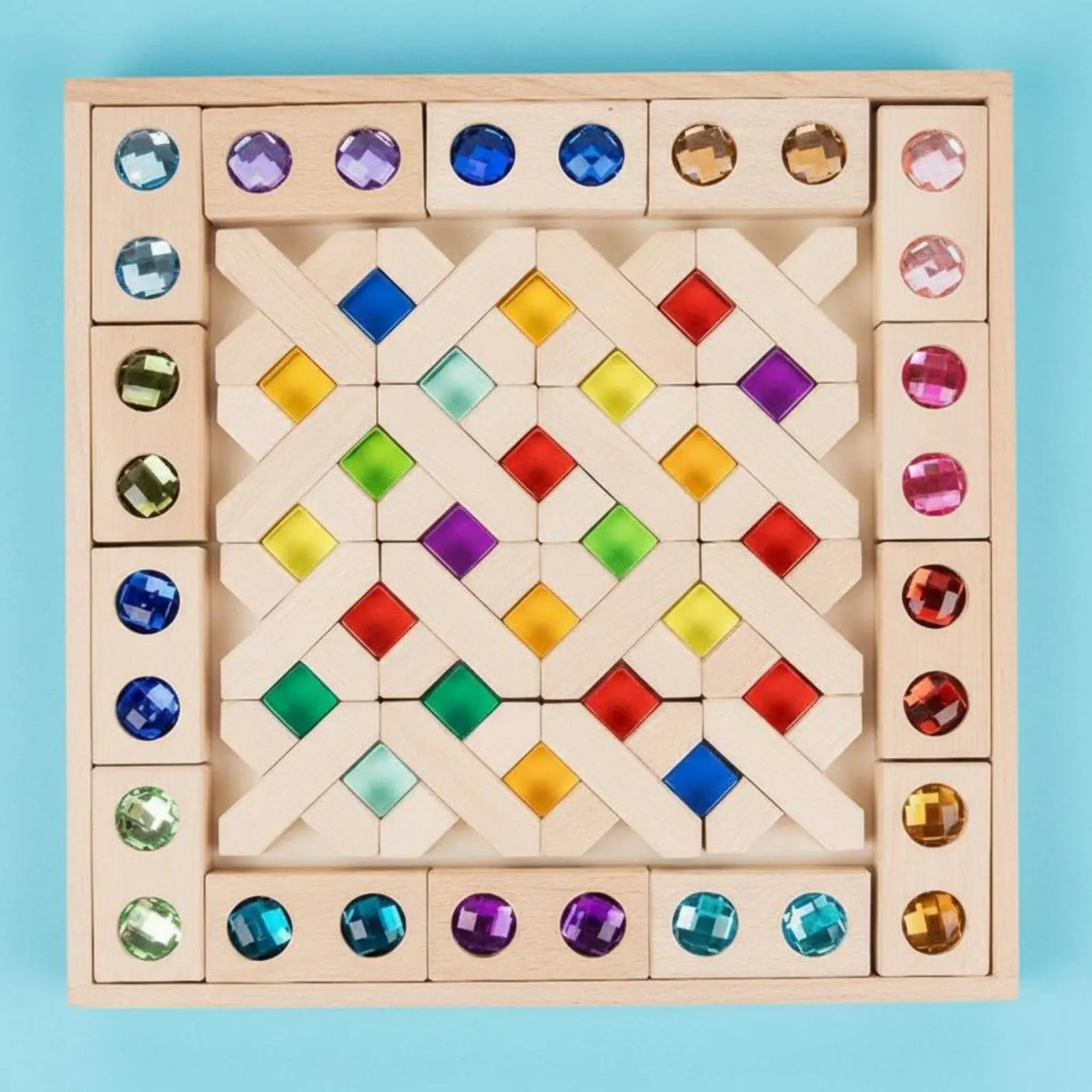 Sensory Wooden Building Blocks with Acrylic Inserts for Toddlers Light Exploration Rainbow Cube Stacking Toy