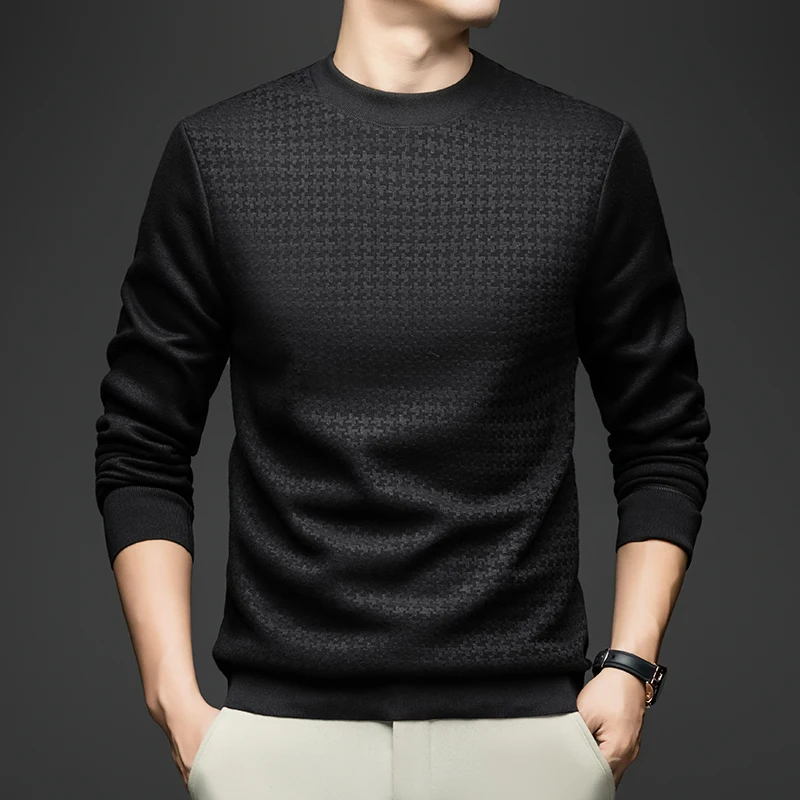 Light Luxury Casual Men's Round Neck Solid Color Long Sleeved T-shirt, Trendy and Simple Men's Thin Knitted Base Shirt