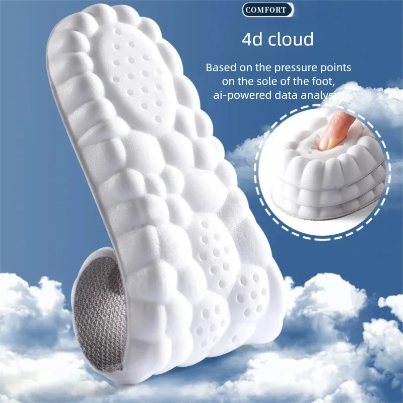 IFITNA 2 Pairs Super Soft Sport Insole 4D Cloud Memory Foam Orthotic Breathable Shock Absorption Cushion Insert Anti-Fatigue