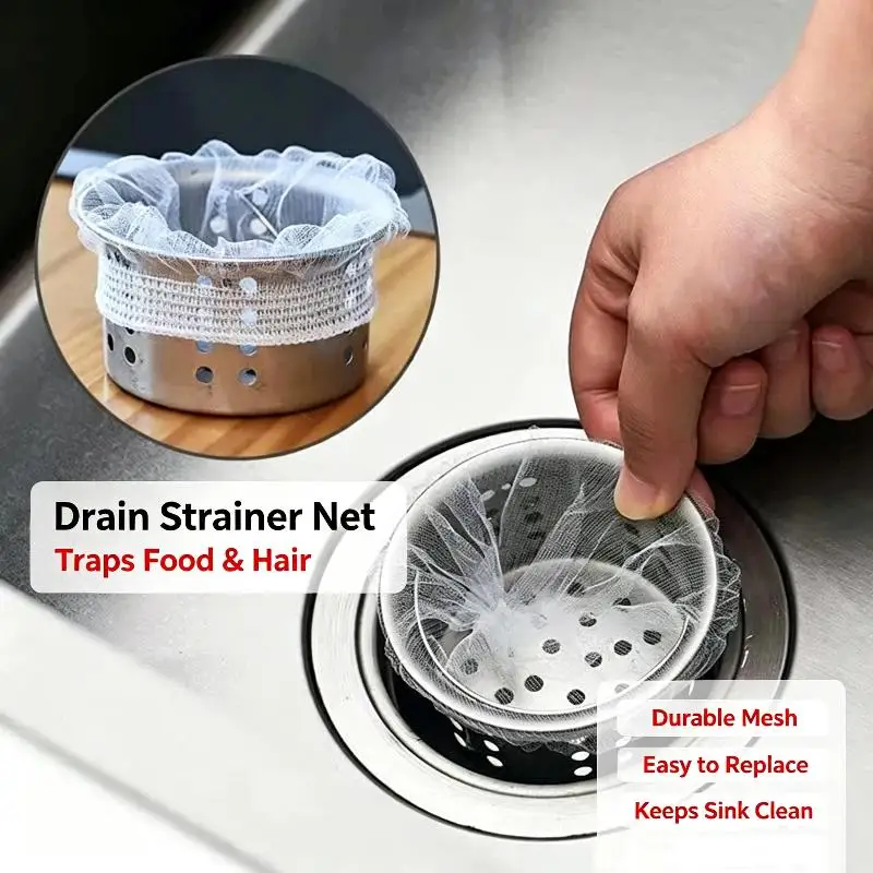 New 100 PCS Disposable Kitchen Sink Drain Mesh Strainer Bags Anti Clog Design Easy Install For Home Food Waste Filtration